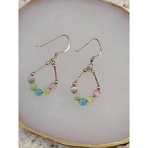 Sterling Silver Teardrop Earrings Multicolor Pastel Beads, MC925 Wire, Handmade